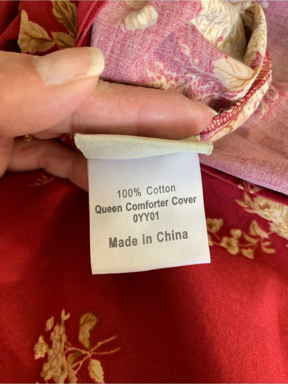 L.L. Bean Red and Cream Floral Duvet Cover